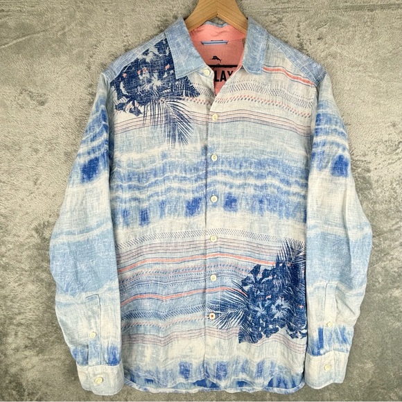 Tommy Bahama‎ Relax Ocean Tides Breezer Linen Shirt Large Tropical Breathable - Picture 2 of 14